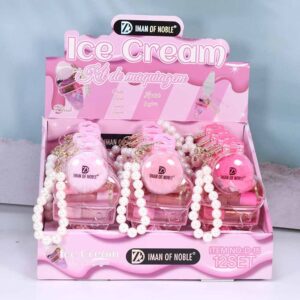 36 Copies of D-15 Ice Cream Lip Gloss Set Iman of Noble Pearlescent Moisturizing Keychain Makeup Set with Bracelet